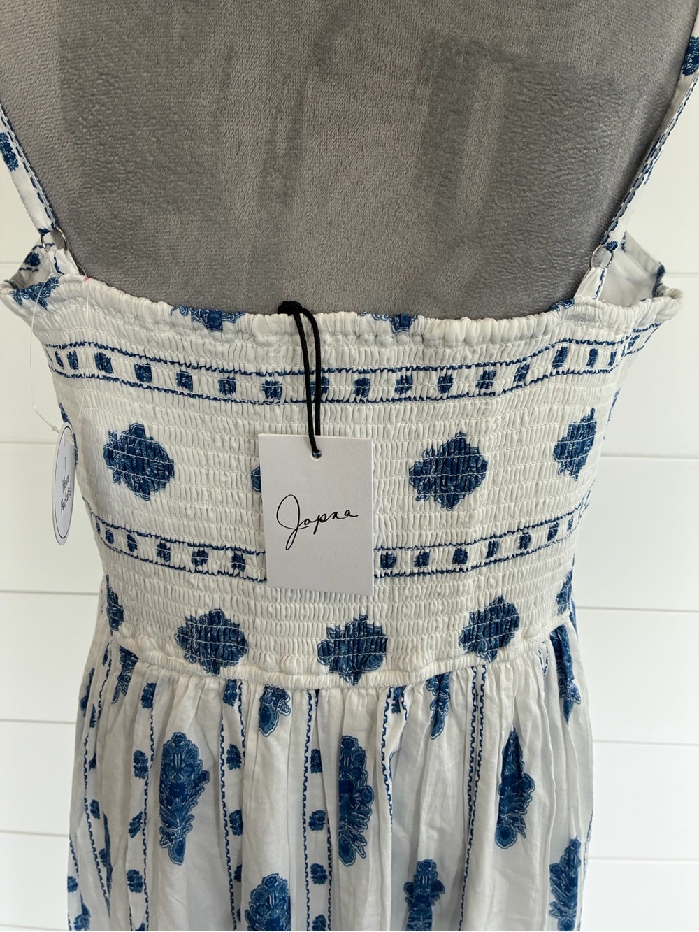 Japna White Maxi Dress with Blue Floral Print & Pockets SZ XL NWT/0383 - Picture 8 of 11
